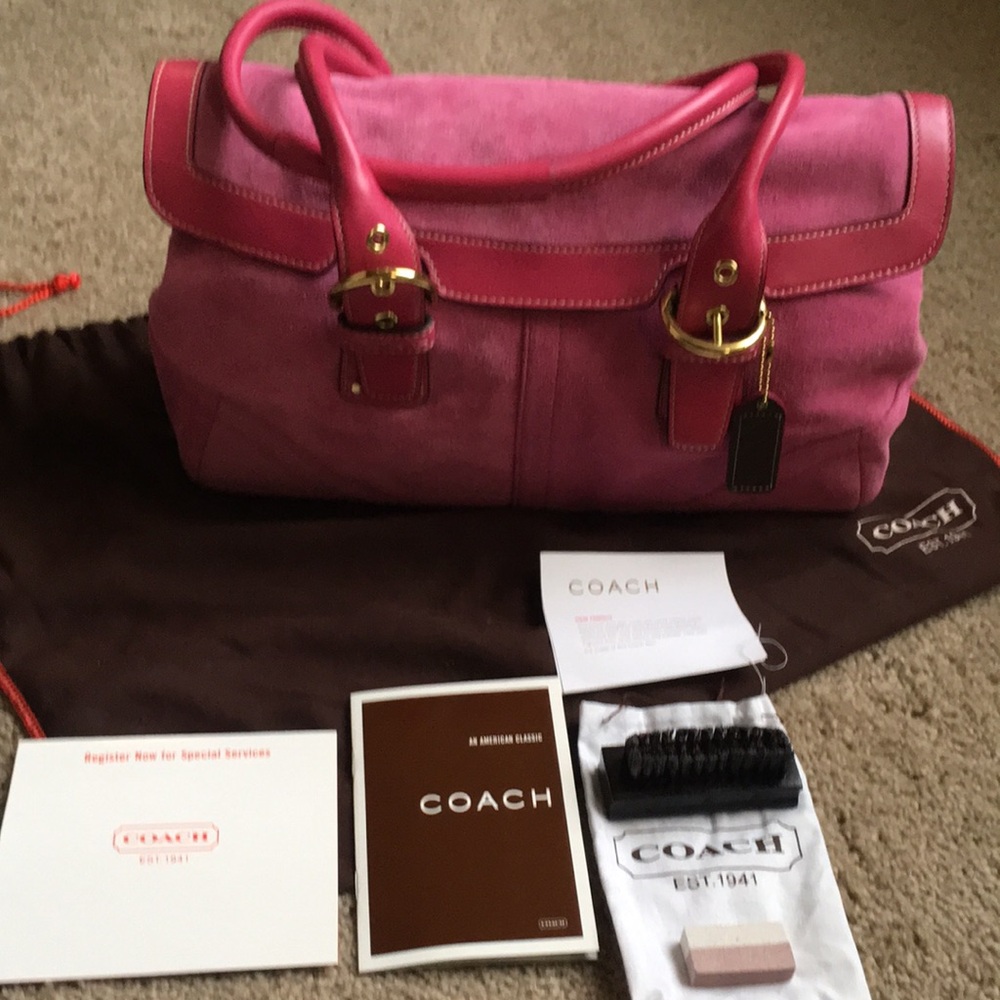 Coach Pink Suede Leather Satchel Bag